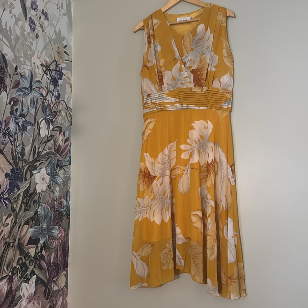 Chicwish Goldenrod Yellow Floral Midi Dress, L